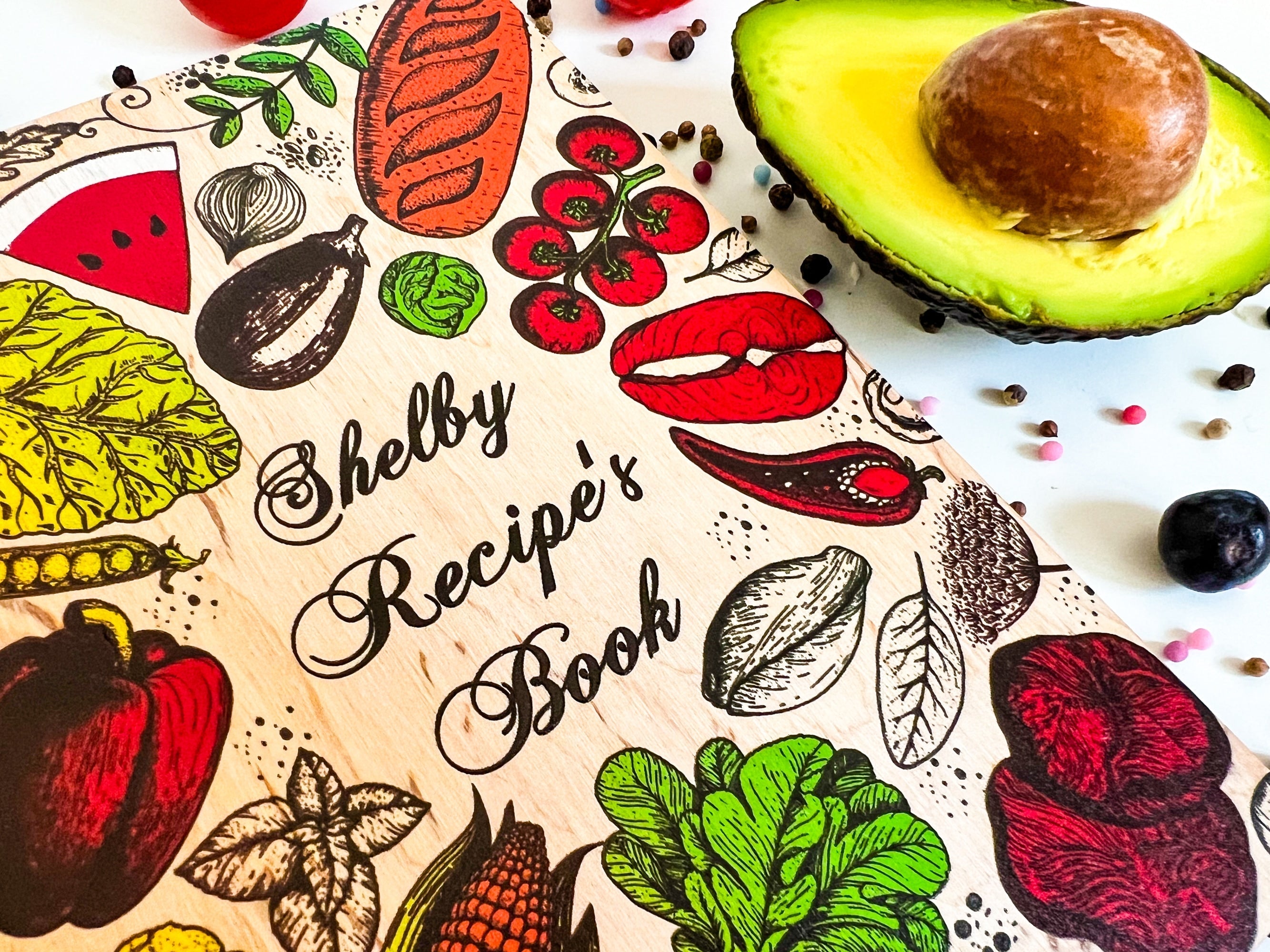 GIFT FOR MOM PERSONALIZED COLORFUL WOODEN RECIPE BOOK