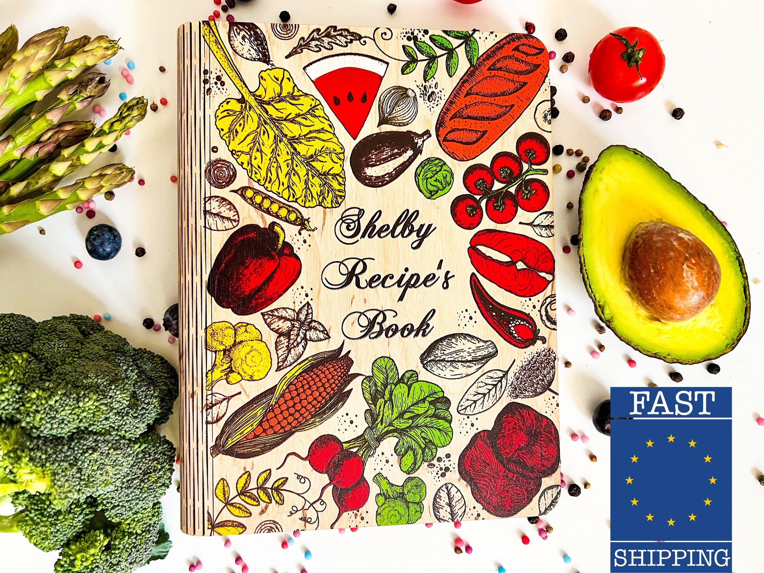 GIFT FOR MOM PERSONALIZED COLORFUL WOODEN RECIPE BOOK