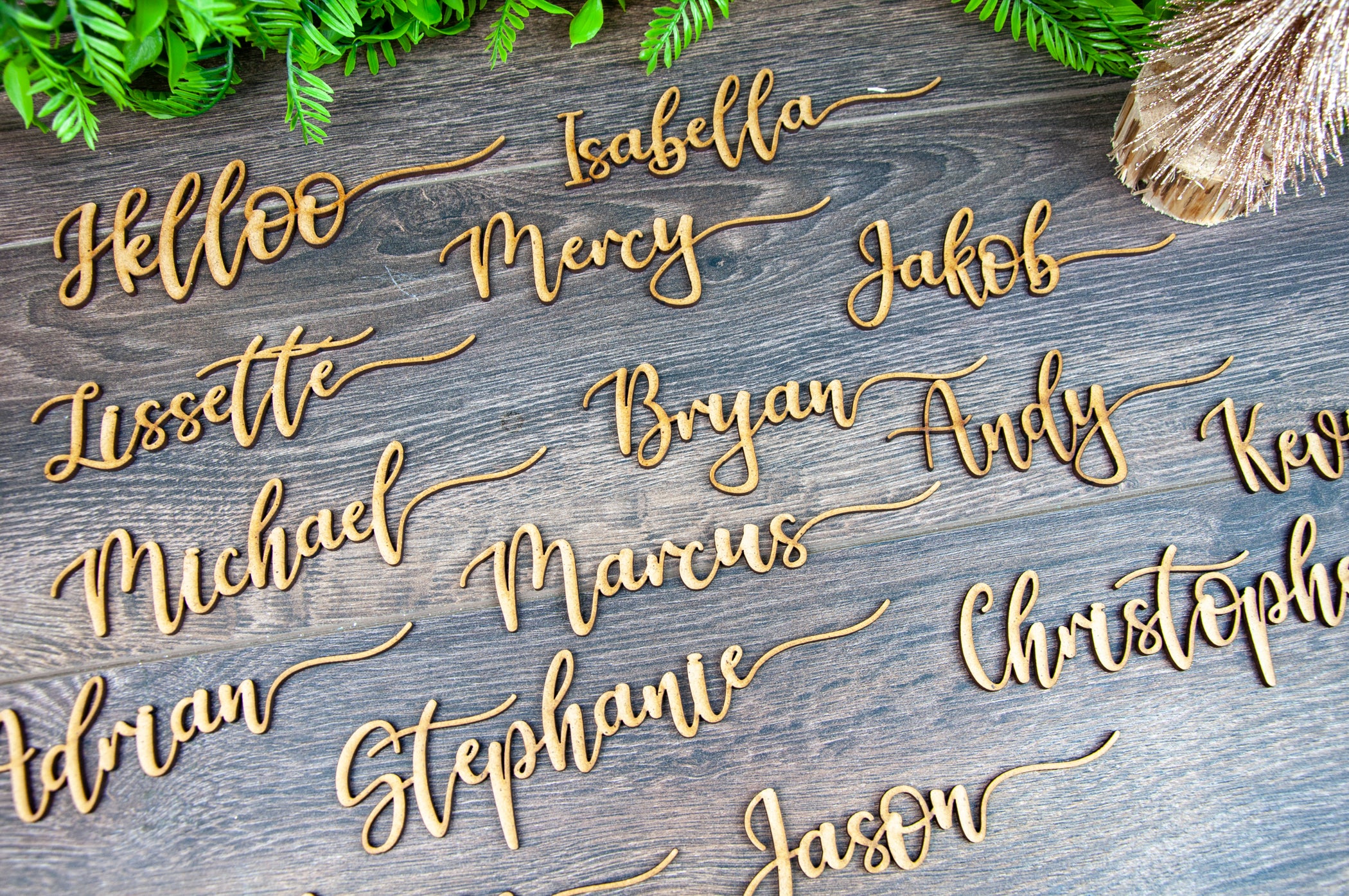 PLACE SETTINGS NAMES FOR WEDDING WOODEN LASER CUT NAMES