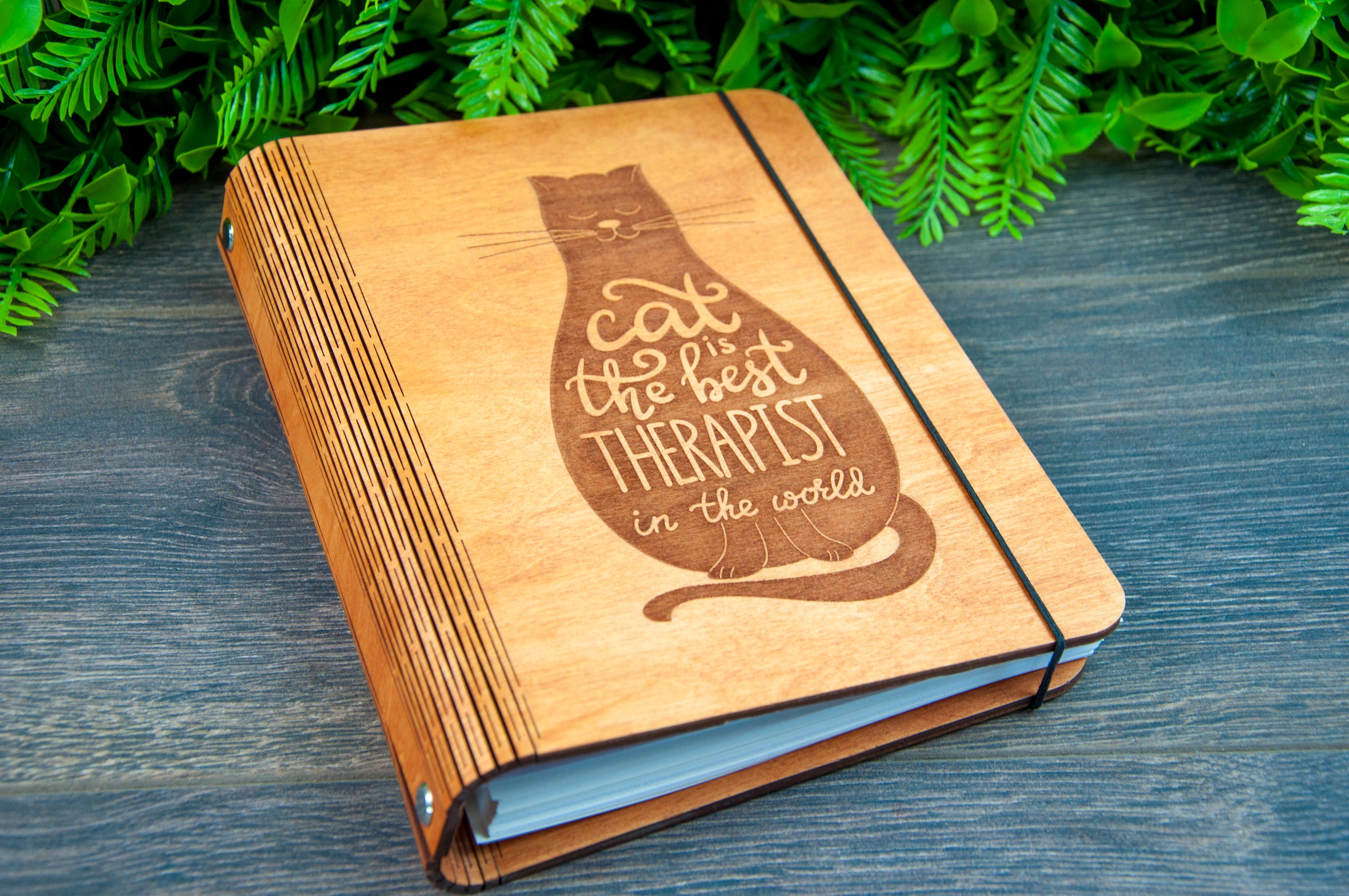 PERSONALIZED CAT LOVER GIFT WOODEN NOTEBOOK