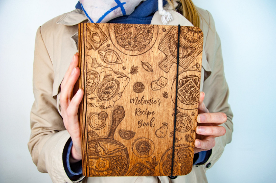 PERSONALIZED WOODEN RECIPE BOOK BINDER CUSTOM JOURNAL