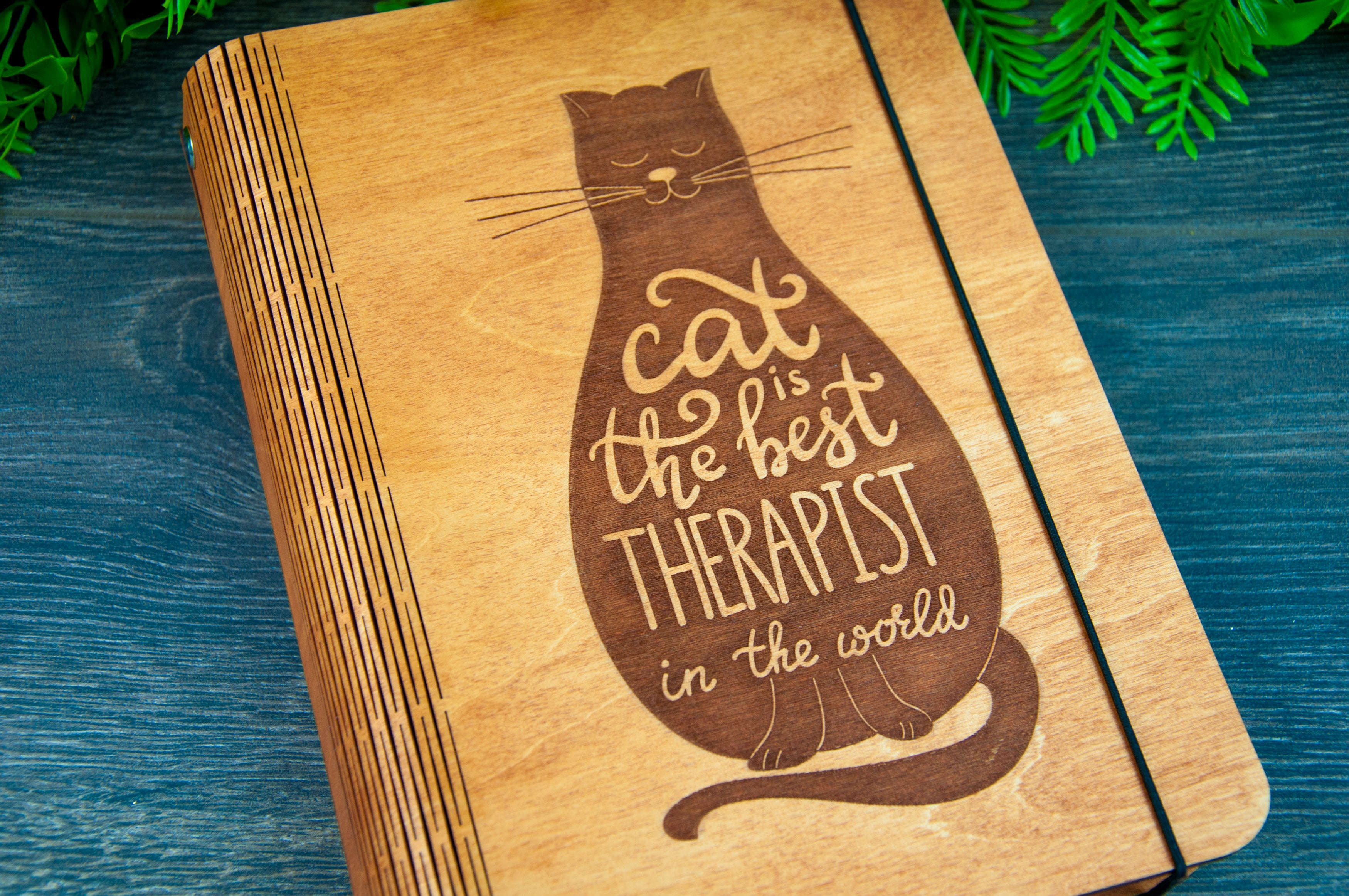 PERSONALIZED CAT LOVER GIFT WOODEN NOTEBOOK