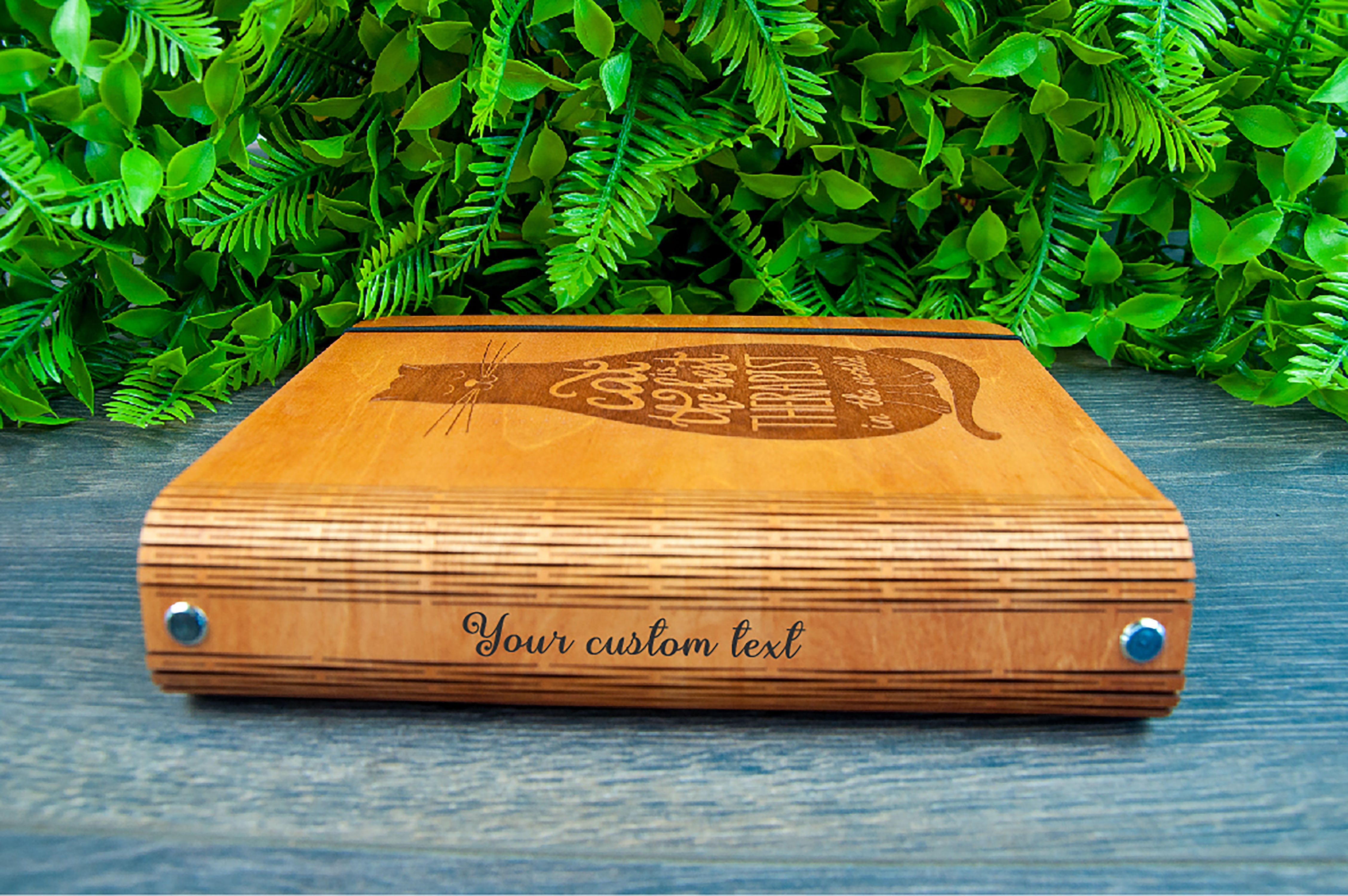 PERSONALIZED CAT LOVER GIFT WOODEN NOTEBOOK
