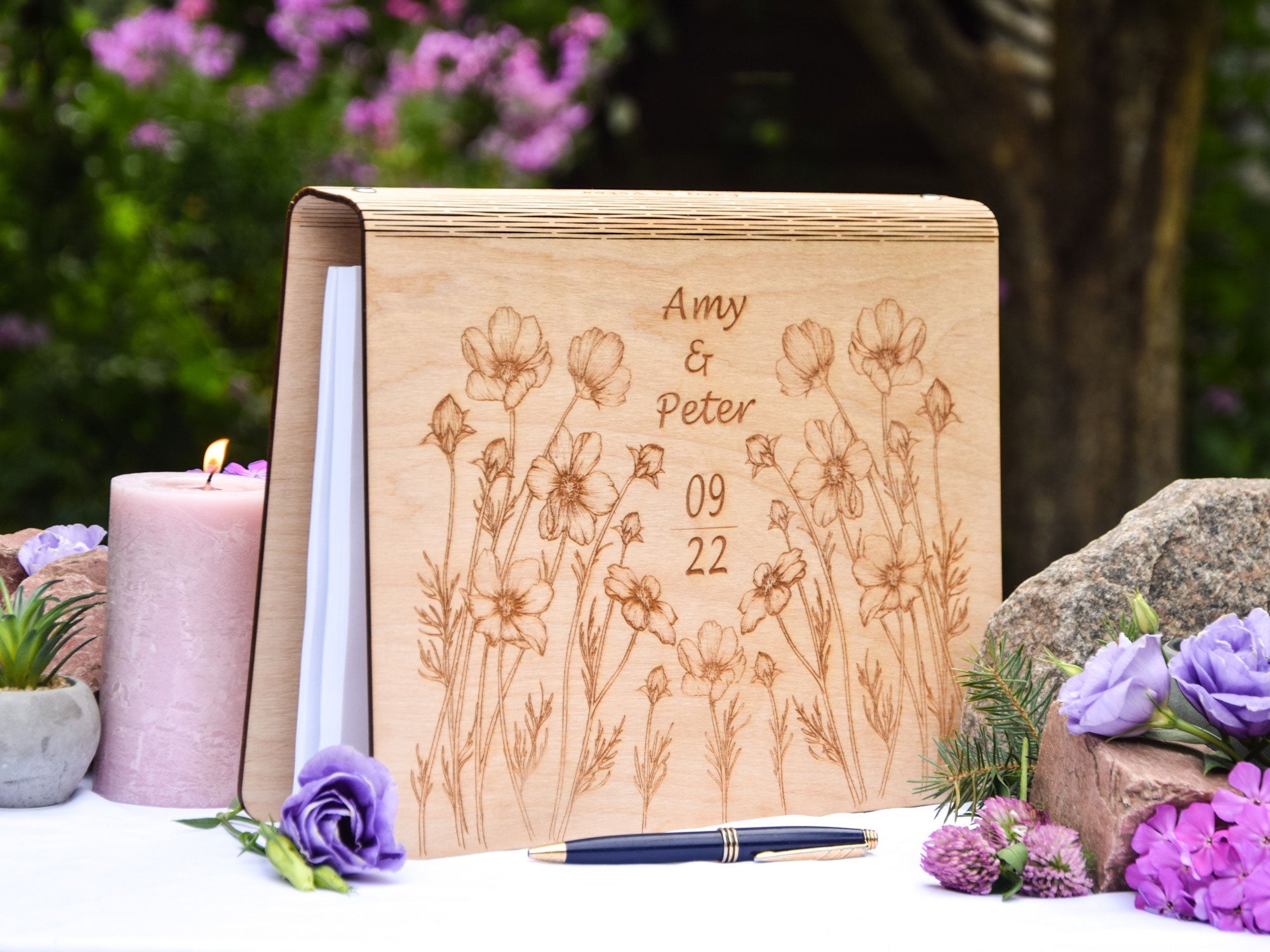 Shops Noble memory book for the wedding Guestbook Photo book made of wood