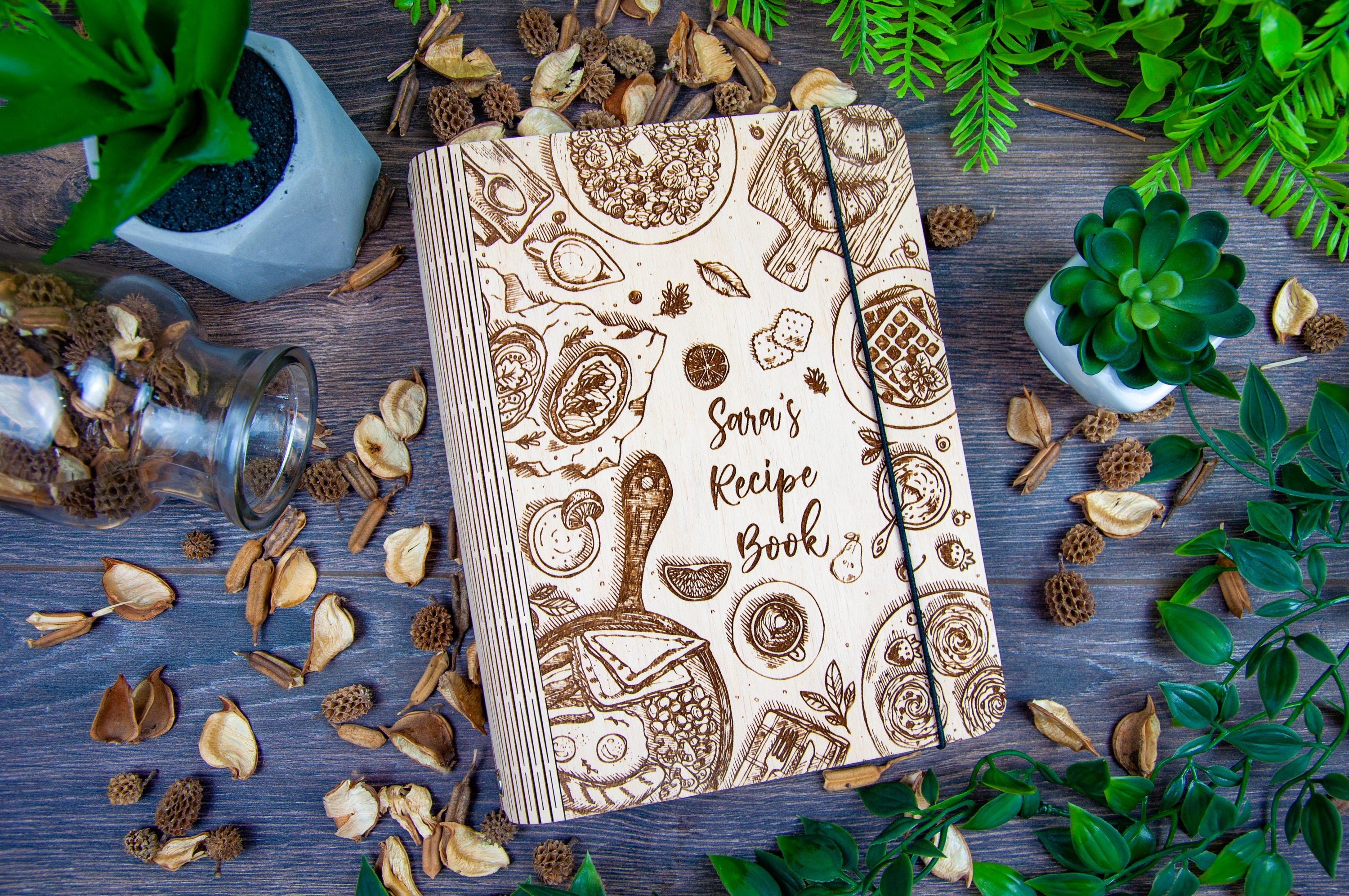 PERSONALIZED WOODEN RECIPE BOOK BINDER CUSTOM JOURNAL