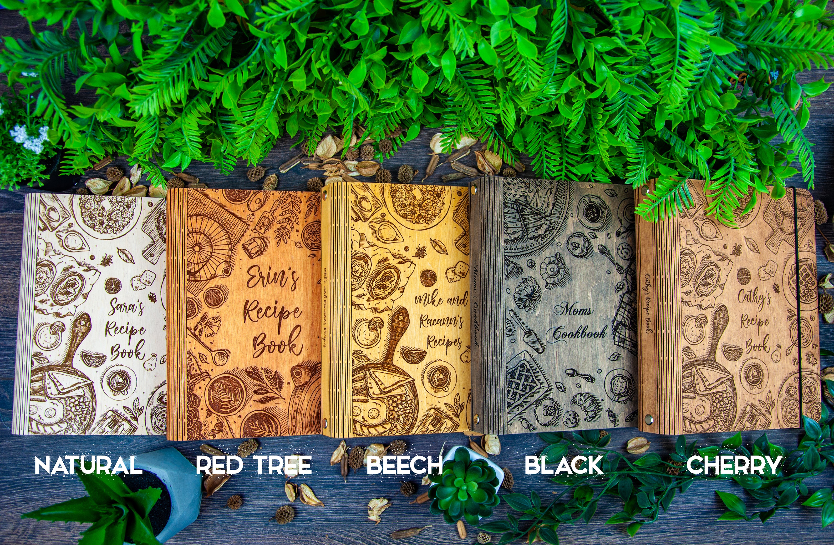 PERSONALIZED WOODEN RECIPE BOOK BINDER CUSTOM JOURNAL