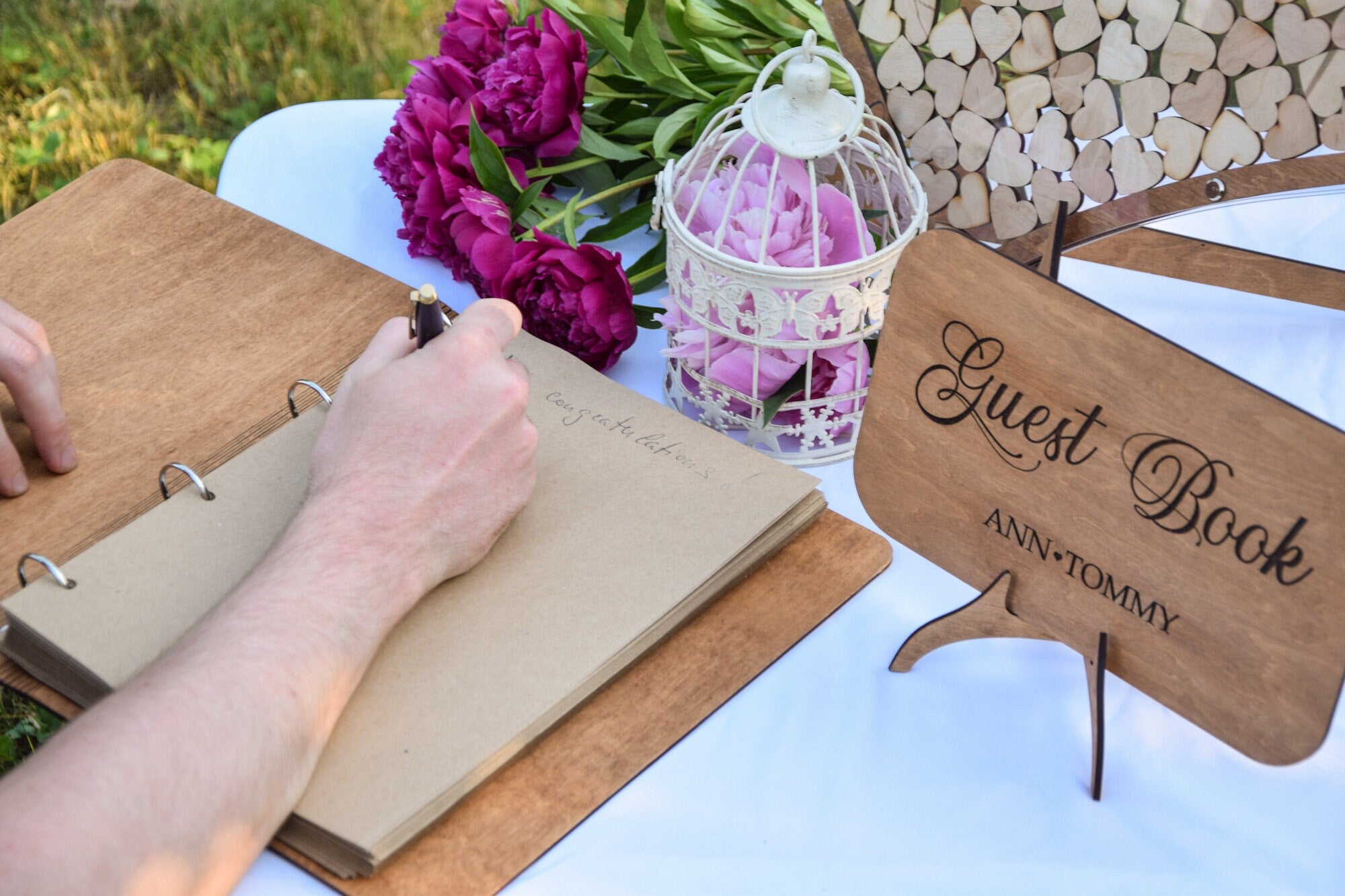 Love Story Wood Wedding Guest Book, Custom Wedding Album