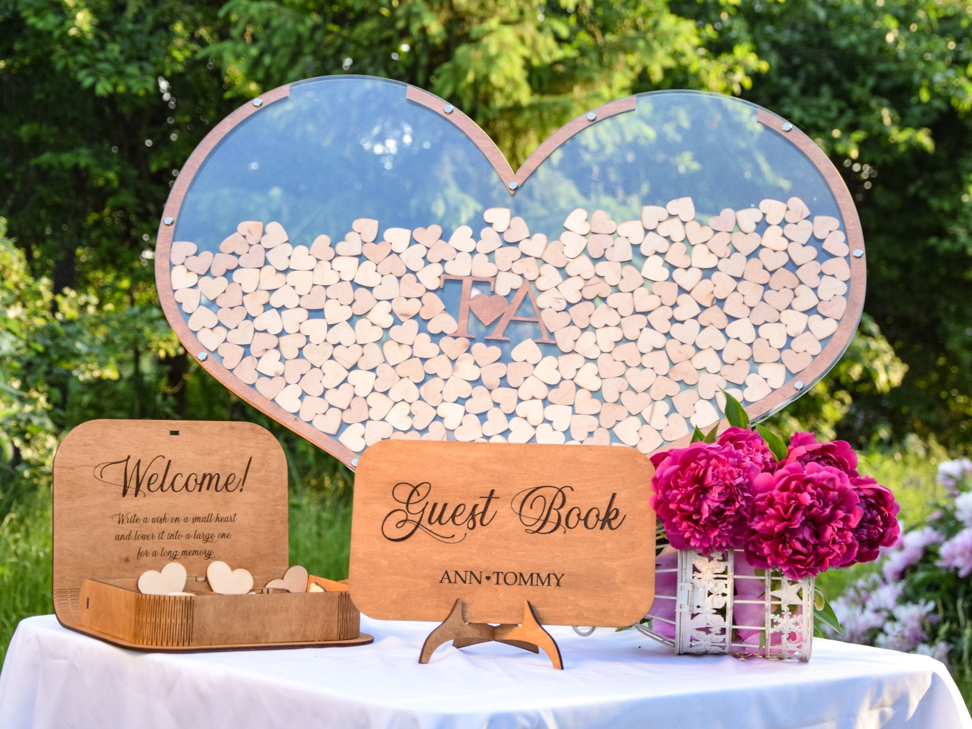 Hearts Wedding Guest Book Alternative Wooden Drop Box Boho Rustic Wedding Table Decor Personalized Wedding Gift Fall Winter Spring Summer