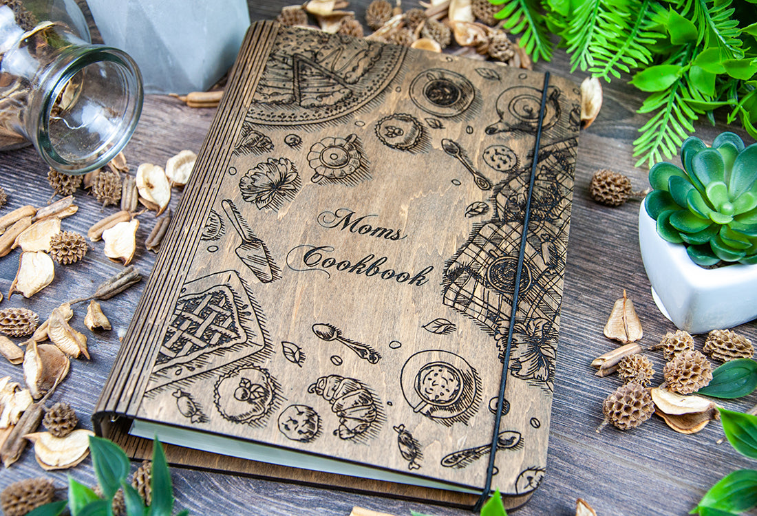 PERSONALIZED WOODEN RECIPE BOOK BINDER CUSTOM JOURNAL