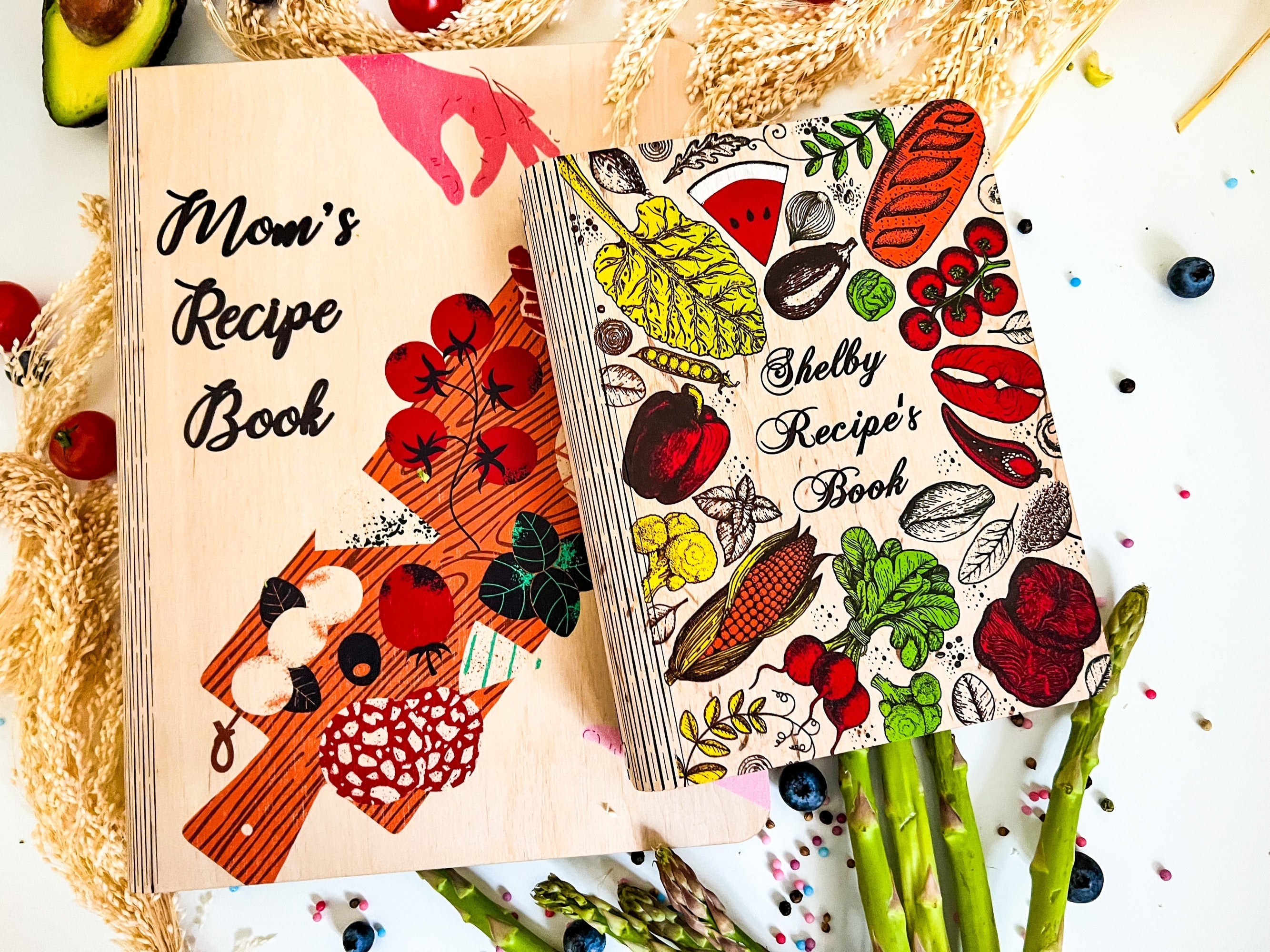 GIFT FOR MOM PERSONALIZED COLORFUL WOODEN RECIPE BOOK