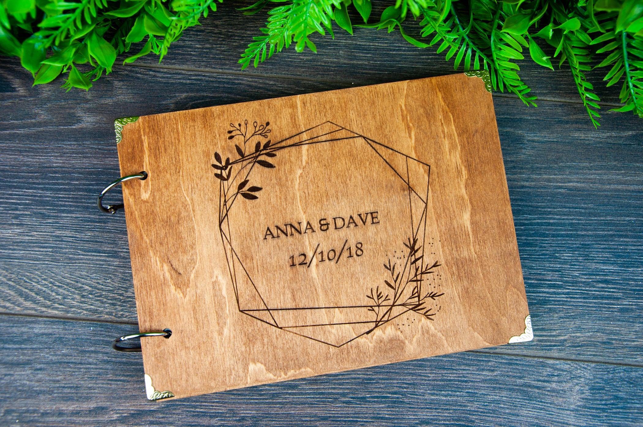 Photo Album Custom Scrapbook Personalized Wood Name Engraved Bride