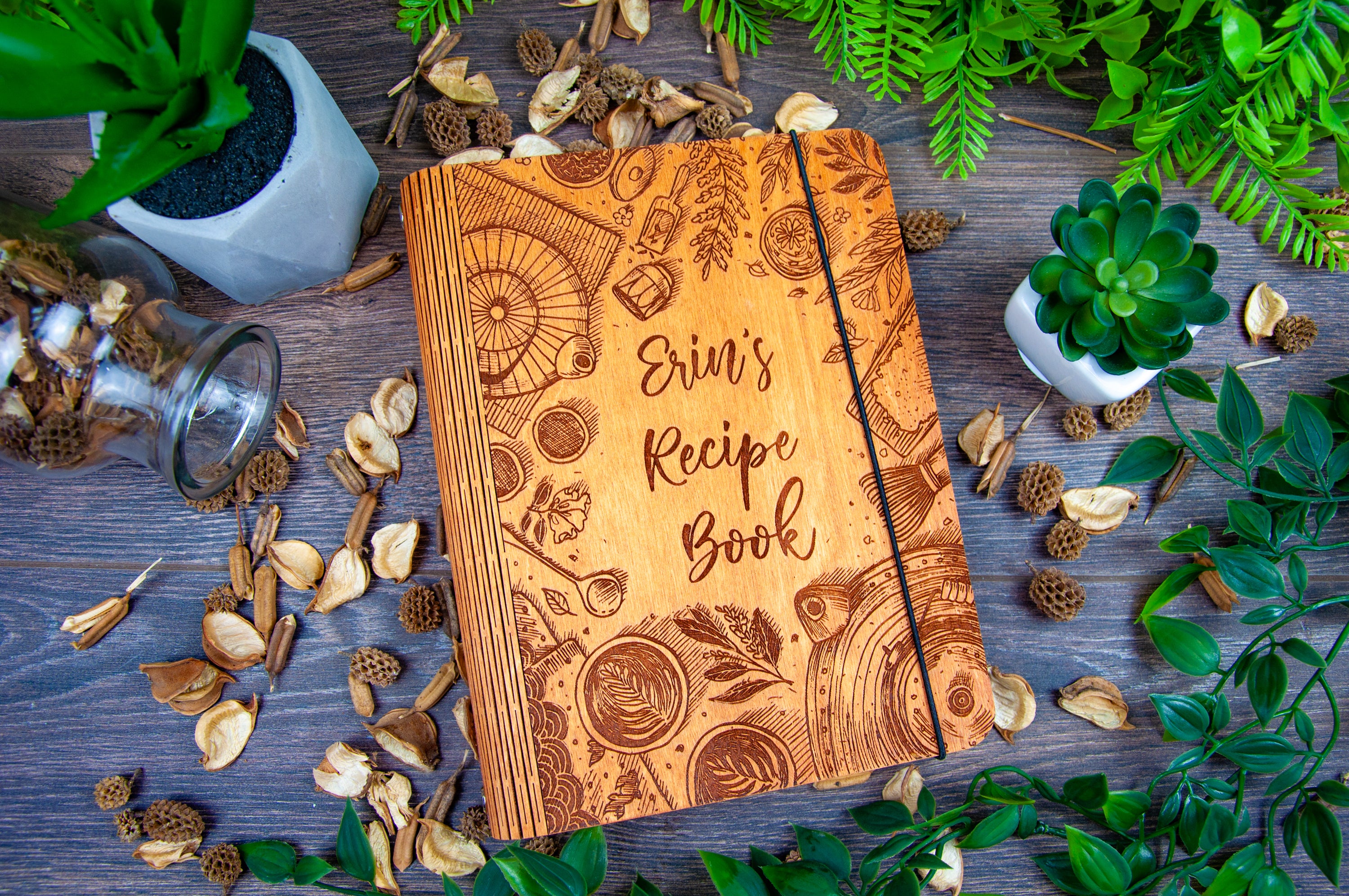Personalized Blank Recipe Book NEW Wooden Family Custom Cookbook