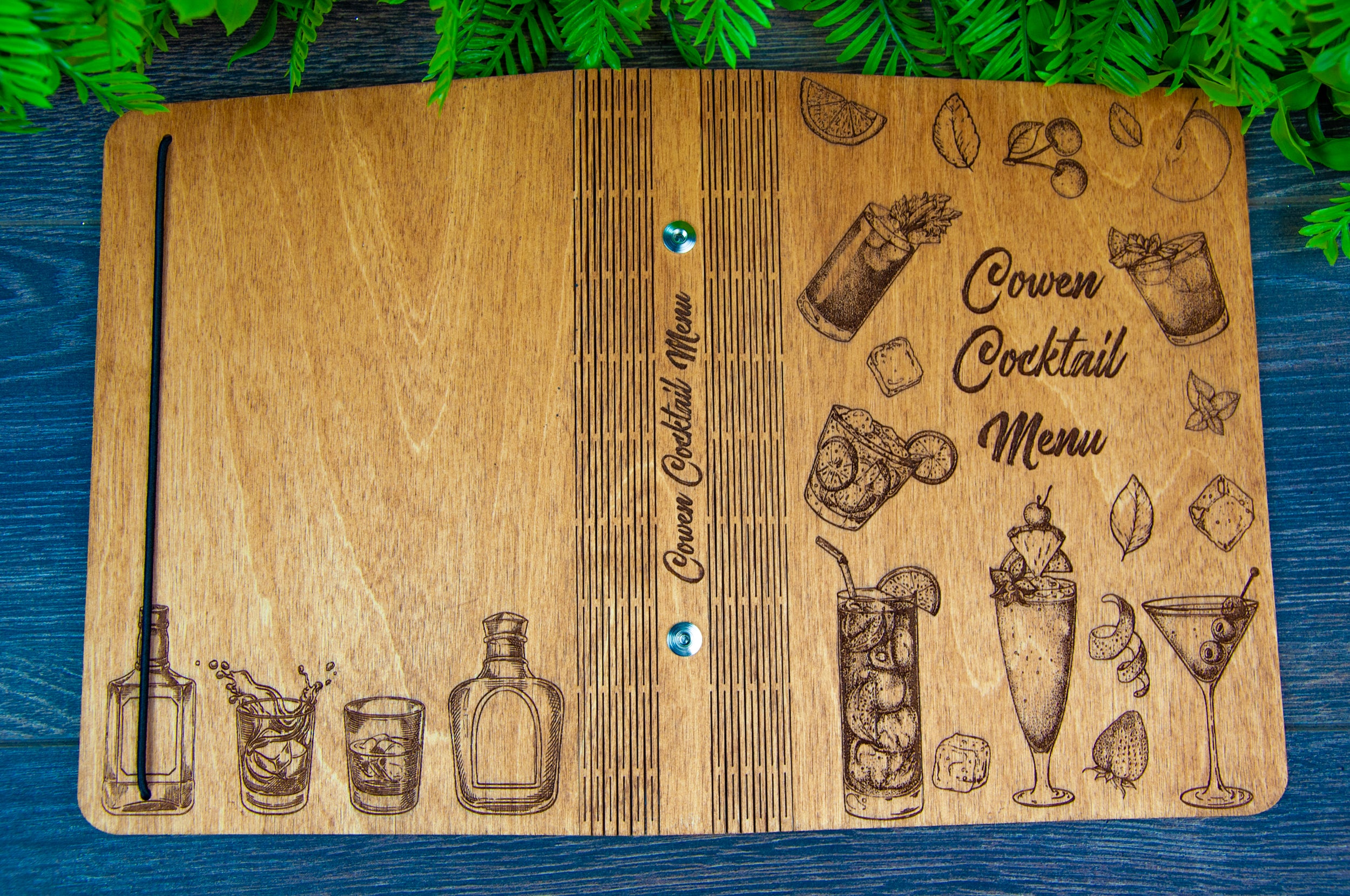Custom Wooden Cocktail Recipe Book Eco Friendly Cooking Gift