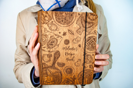 Wooden Recipe Book Cover, Custom Recipe Journal, Birthday Gift For