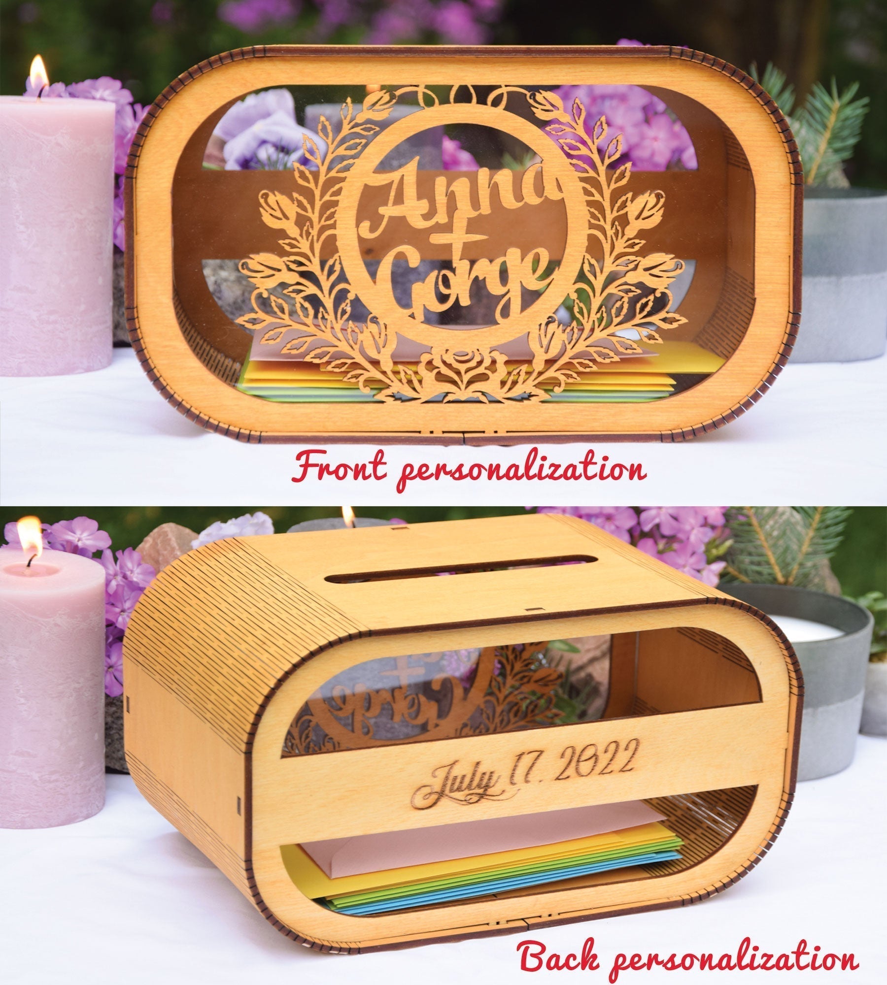 Wooden box for cards, Personalized gift, Wedding card box