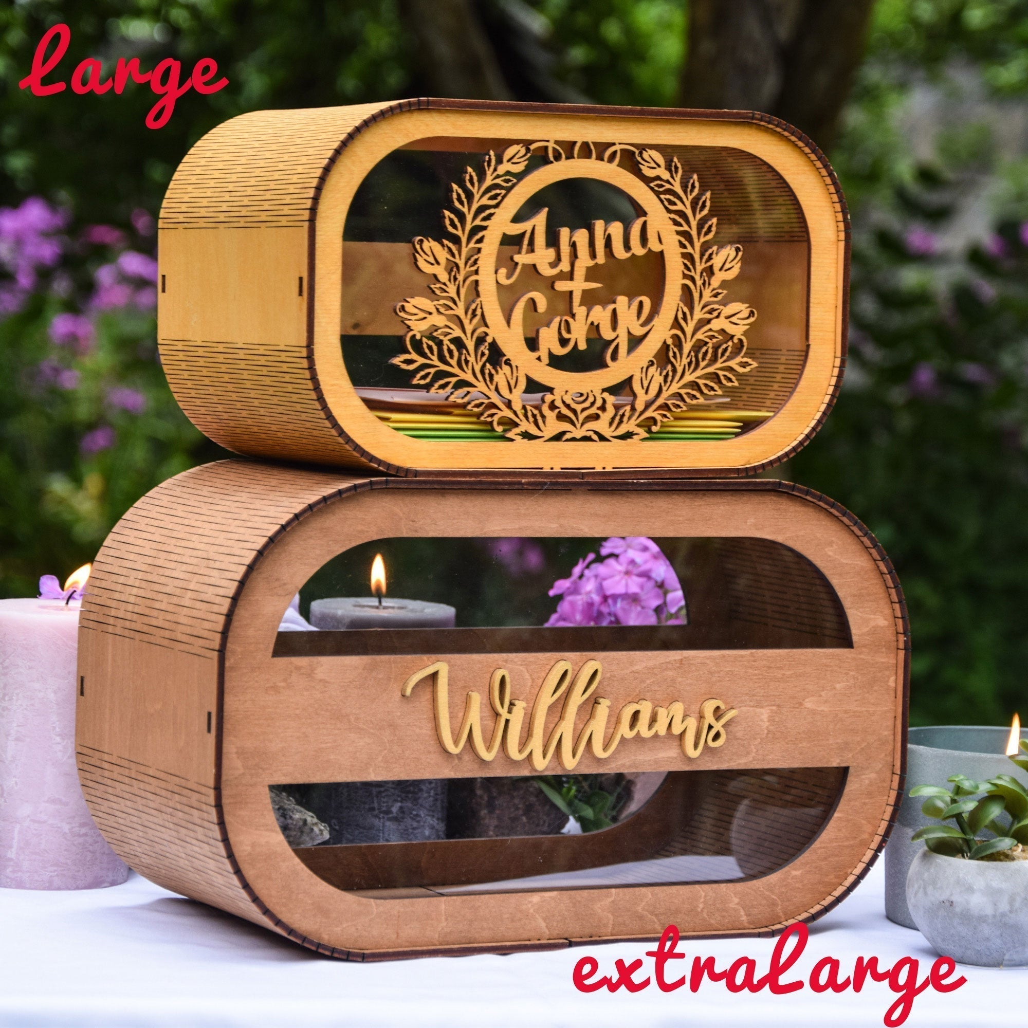 Rustic Wedding Card Box with Slot, Personalized Large Wooden Card